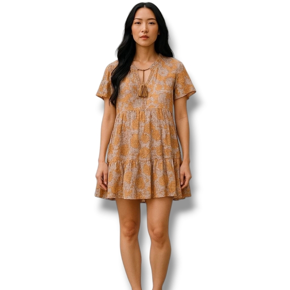 Sundance Boho Floral Print Tiered Mini Dress Size Medium Retail $168 - Picture 2 of 8